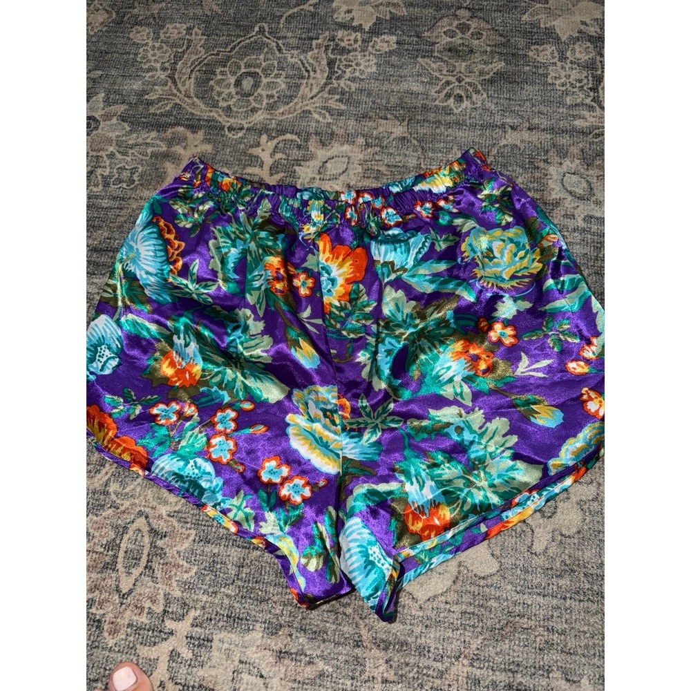 Victoria's Secret Gold Label Vintage Purple Satin Sleep Shorts Floral